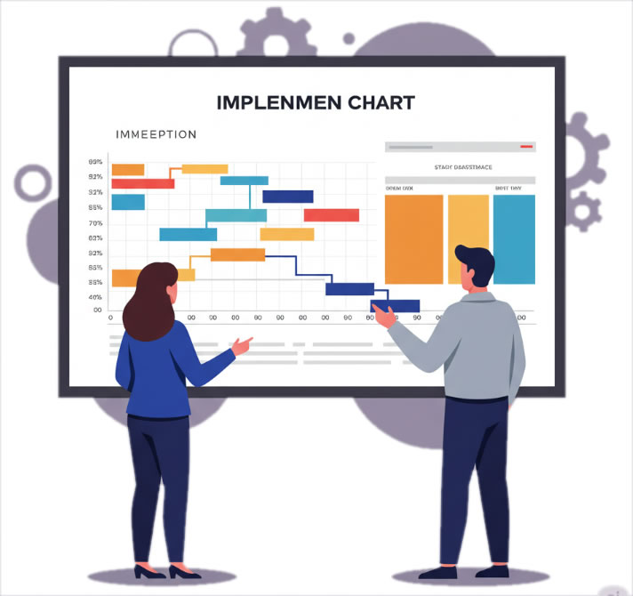 Imagen de consultores trabajando con un equipo o un diagrama de proceso mejorado